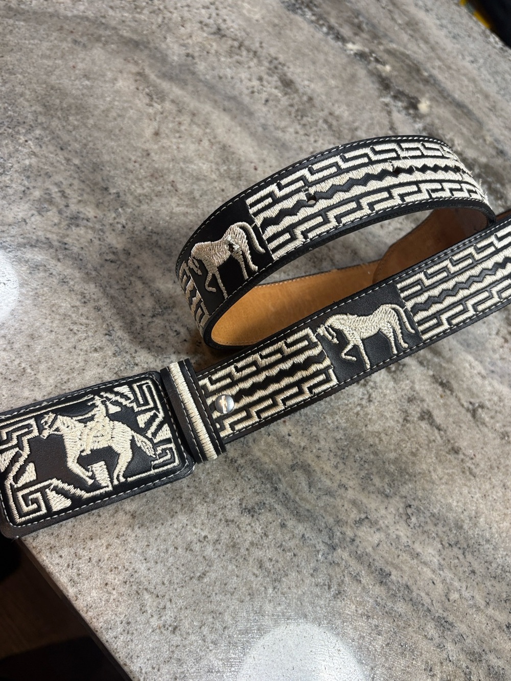 Authentic Mexican Belt Leather Embroidered Horse Belt/Charro Belt/Cinto Pitiado